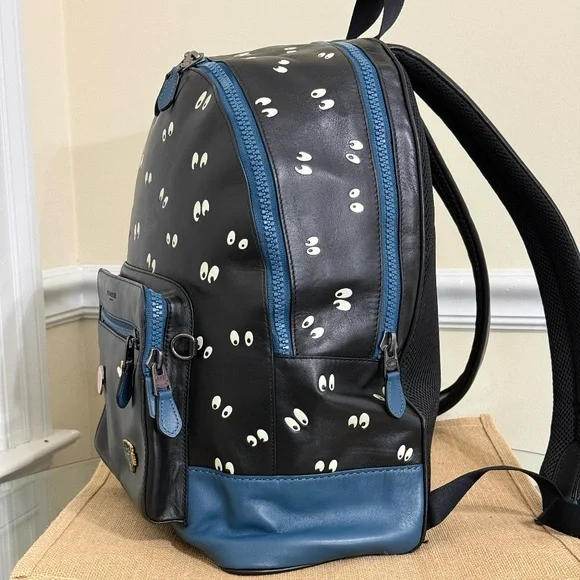 DISNEY X COACH Spooky Eyes Dark Fairytale Leather Backpack | Black & Blue - Picture 5 of 13
